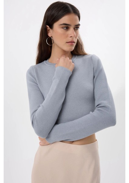 Kadın Temel Örme Üst Grey