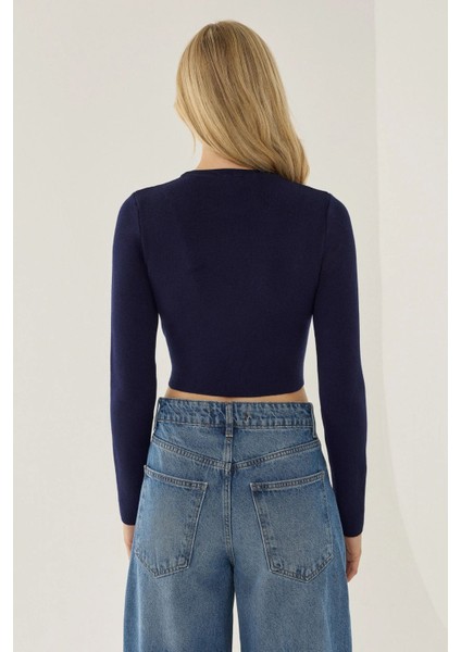 Kadın Temel Örme Üst Blue