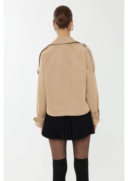 Kadın Oversize Kısa Trençkot Kestane Kahvesi