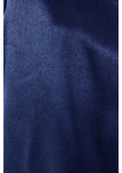 Kadın Saten Bisiklet Yaka Bluz Blue