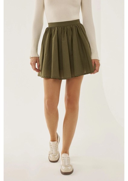 Kadın Volanlı Mini Etek Green