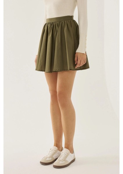 Kadın Volanlı Mini Etek Green