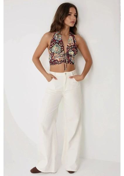 Kadın Etnik Desenli Kısa Tank Top Multicolor