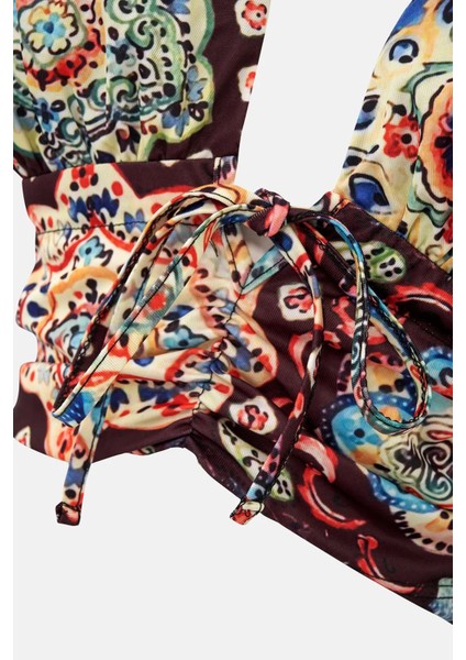 Kadın Etnik Desenli Kısa Tank Top Multicolor