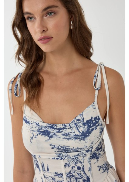 Kadın Desenli Mini Elbise Blue