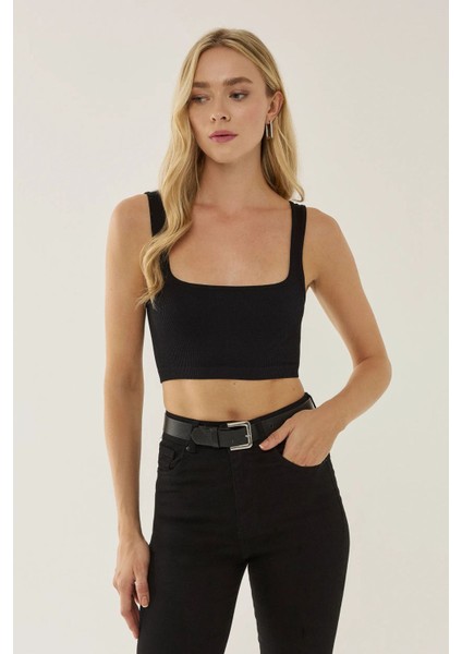 Kadın Temel Kare Yaka Atlet Black