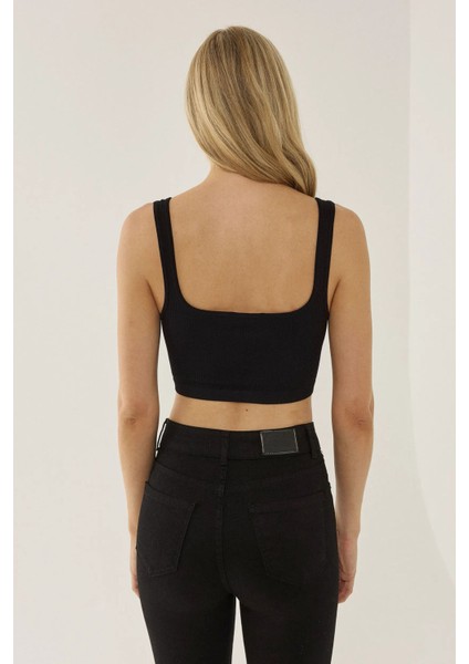 Kadın Temel Kare Yaka Atlet Black