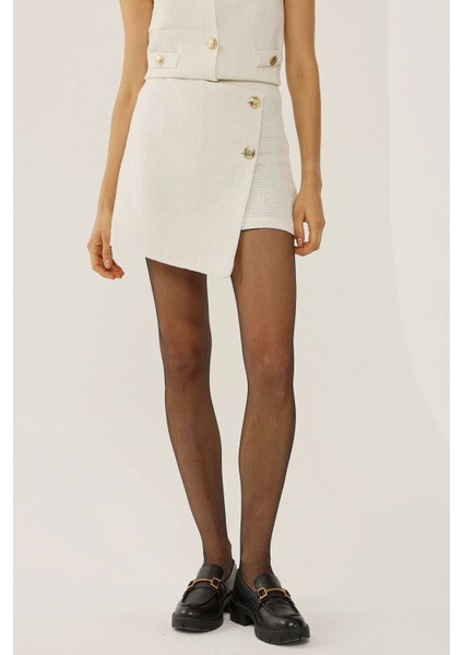 Kadın Tweed Düğme Detaylı Şort White