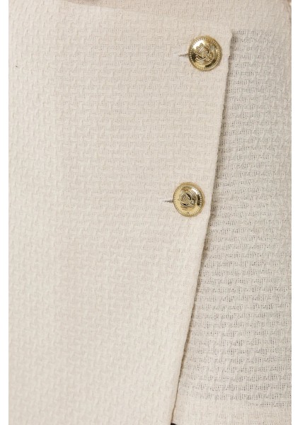 Kadın Tweed Düğme Detaylı Şort White