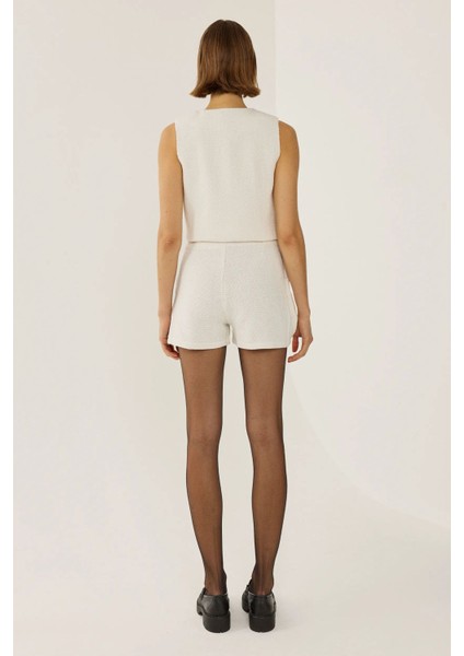 Kadın Tweed Düğme Detaylı Şort White