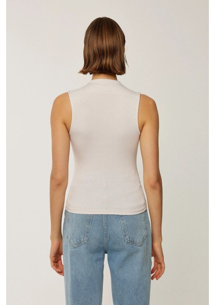 Kadın Drapeli Sıfır Kol Bluz Natural