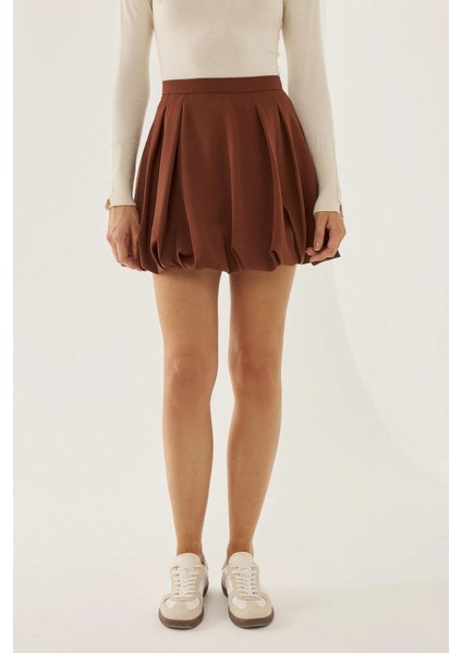Kadın Mini Balon Etek Brown