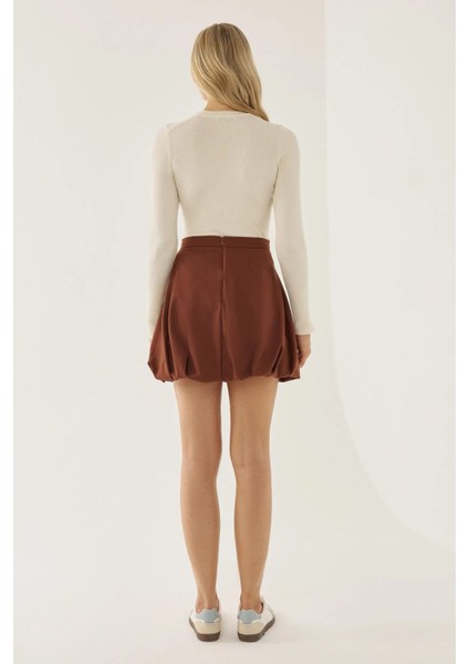 Kadın Mini Balon Etek Brown