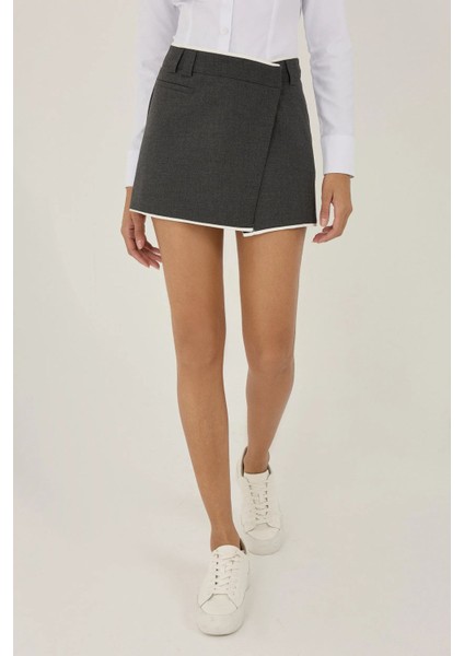 Kadın Asimetrik Mini Skort Black