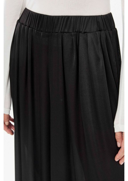 Kadın Geniş Paça Lastikli Pantolon Siyah