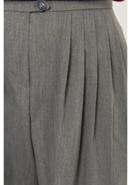 Kadın Pileli Geniş Paça Pantolon Grey