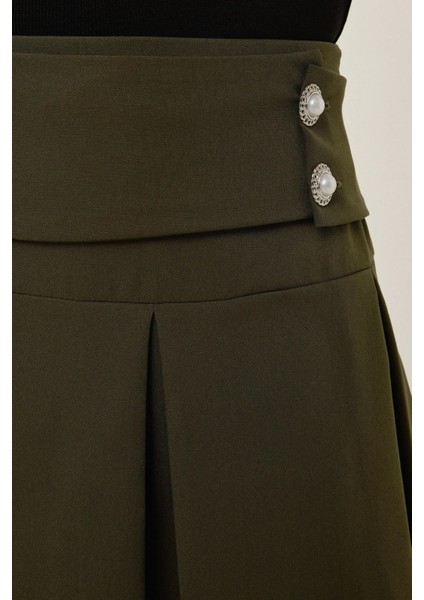 Kadın İnci Detaylı Pileli Mini Etek Green