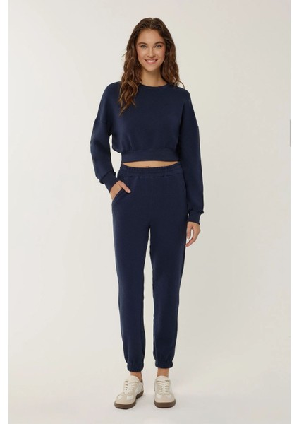 Kadın Kısa Sweatshirt Blue