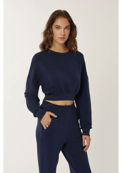Kadın Kısa Sweatshirt Blue