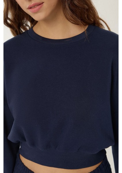 Kadın Kısa Sweatshirt Blue