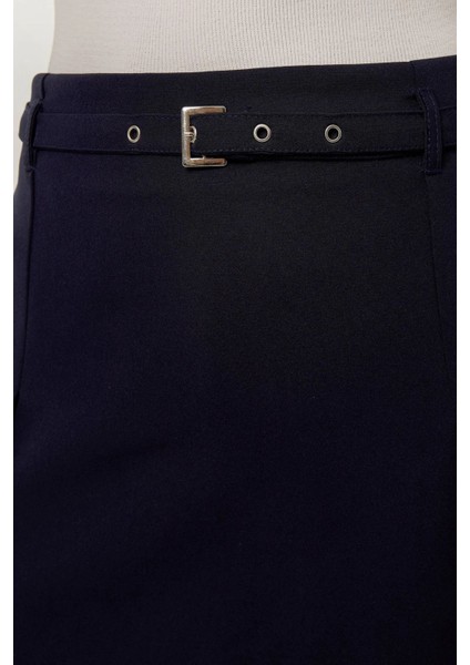 Kadın Kemerli Mini Şort Etek Blue