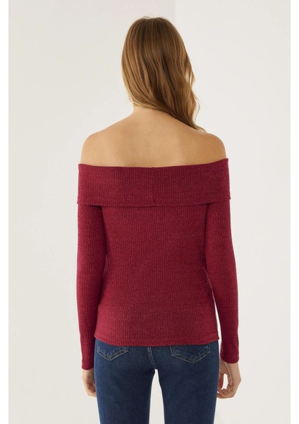 Kadın Off Shoulder Örme Üst Red