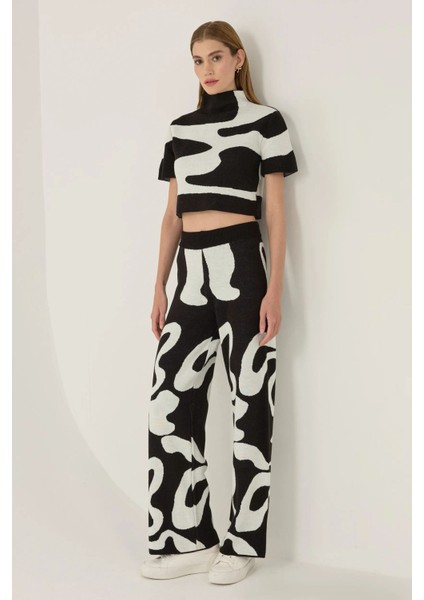 Kadın Soyut Triko Pantolon Siyah