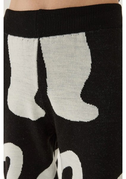 Kadın Soyut Triko Pantolon Siyah