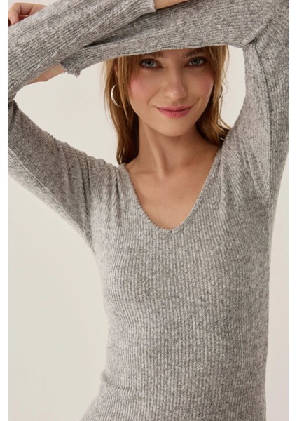 Kadın Yırtmaçlı Basic Uzun Elbise Grey
