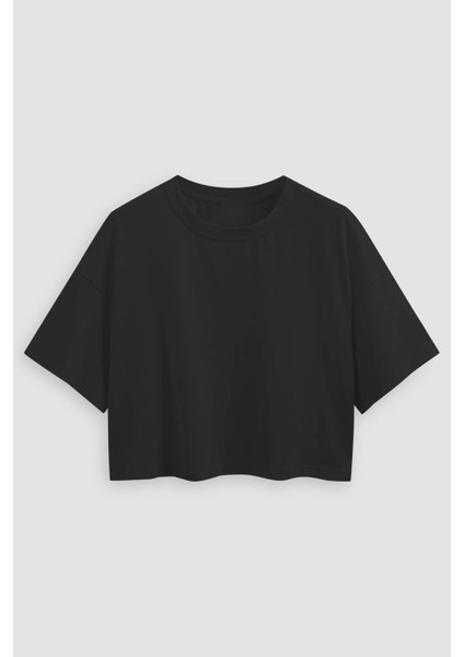 Kadın Basic Bisiklet Yaka Kısa T-Shirt Black