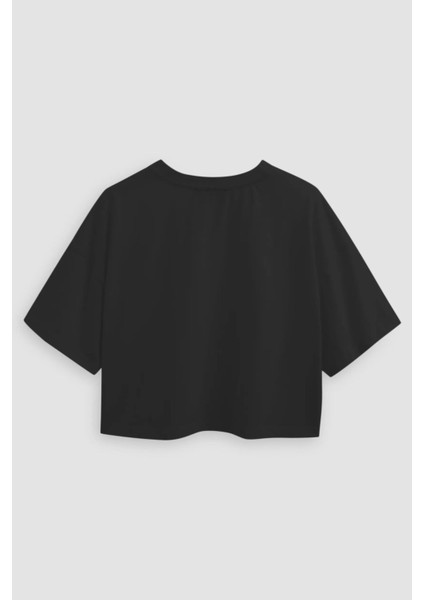 Kadın Basic Bisiklet Yaka Kısa T-Shirt Black