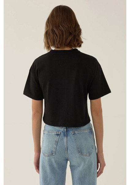 Kadın Basic Bisiklet Yaka Kısa T-Shirt Black