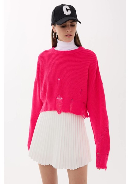 Kadın Oversized Örme Kazak Pink