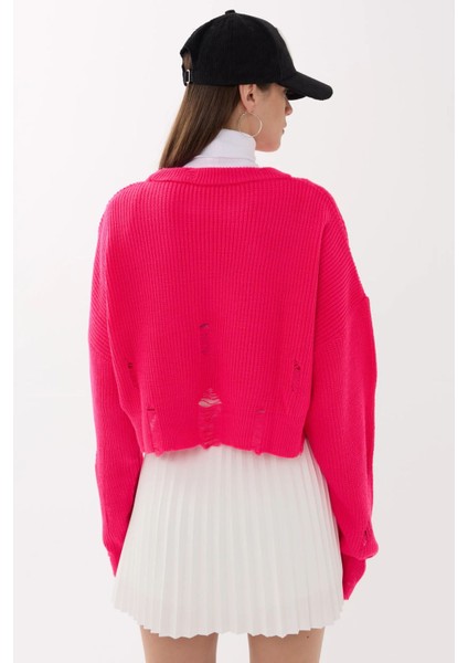Kadın Oversized Örme Kazak Pink