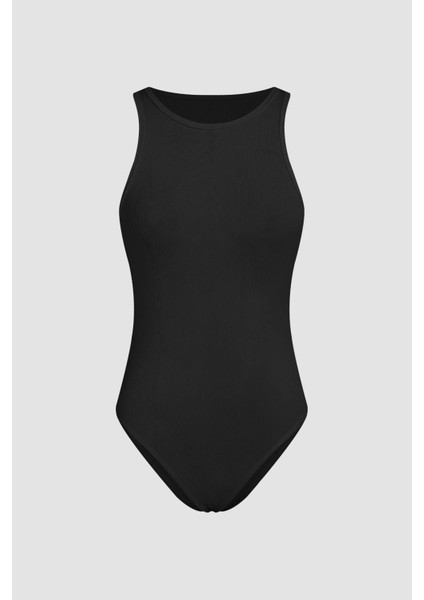 Kadın Basic Bisiklet Yaka Body Black
