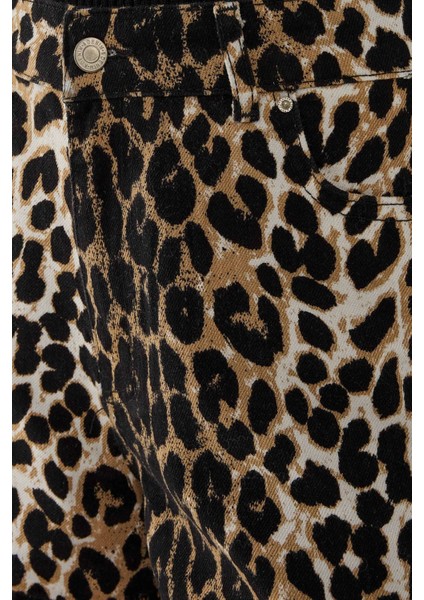 Kadın Leopar Desenli Jean Şort Multicolor