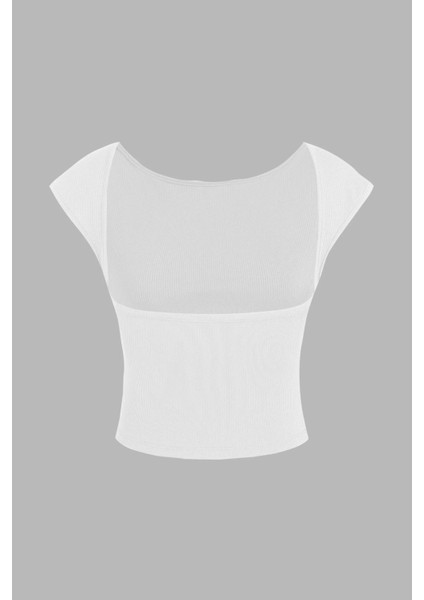 Kadın Sırtı Açık Crop Top Beyaz