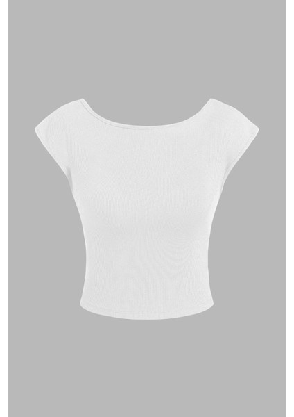 Kadın Sırtı Açık Crop Top Beyaz