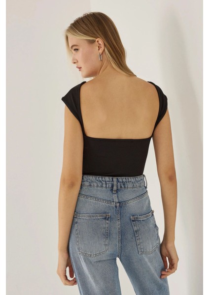 Kadın Sırtı Açık Crop Top Black