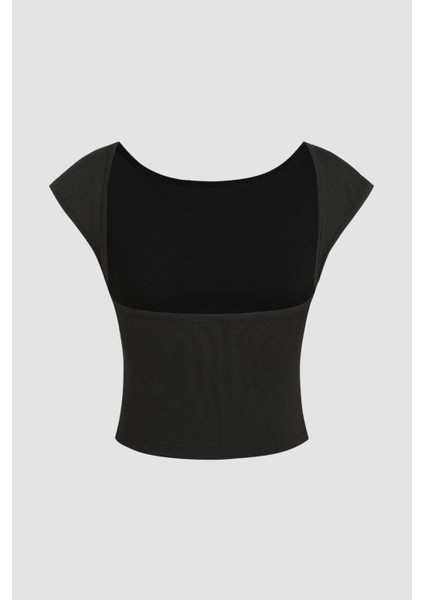 Kadın Sırtı Açık Crop Top Black