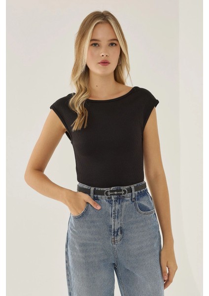 Kadın Sırtı Açık Crop Top Black