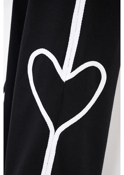 Kadın Kalp Detaylı Pantolon Black