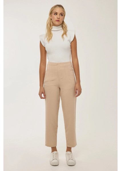 Kadın Nude Fitted Yüksek Bel Pantolon Natural