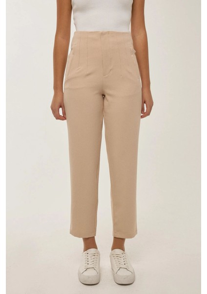 Kadın Nude Fitted Yüksek Bel Pantolon Natural