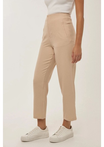 Kadın Nude Fitted Yüksek Bel Pantolon Natural