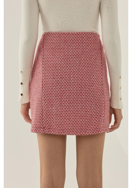 Kadın Yırtmaçlı Düz Mini Etek Red