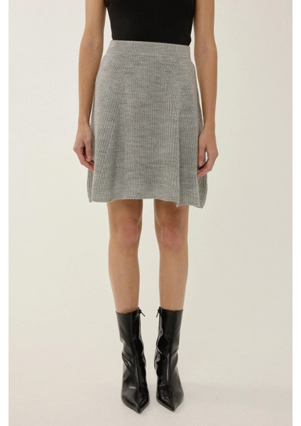 Kadın Triko Mini Etek Grey