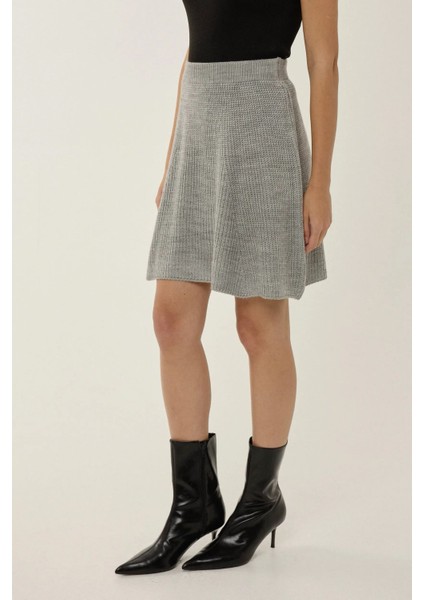 Kadın Triko Mini Etek Grey