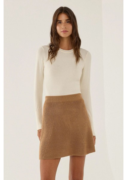 Kadın Triko Mini Etek Kestane Kahvesi