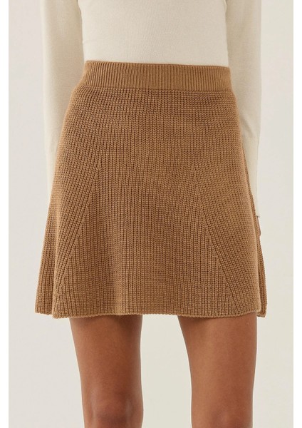 Kadın Triko Mini Etek Kestane Kahvesi
